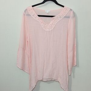 Spense Light Pink Fairycore Blouse Handkerchief Hem Bell Sleeve Women's Size M